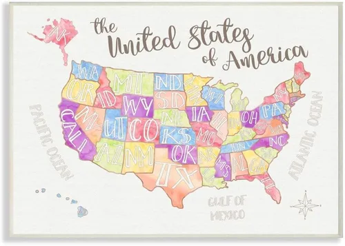 Stupell Home Décor - Placa artística para pared, diseño de mapa de Estados Unidos, 10 x 0.5 x 15, fabricado con orgullo en Estados Unidos Diseño por