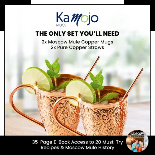 Miniatura 5 de Kamojo Juego de 2 tazas de cobre con diseño único hecho a mano en relieve con revestimiento antideslustre de grado alimenticio, juego de regalo