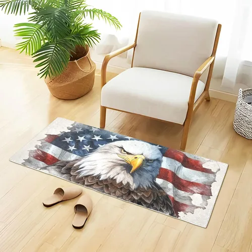 Alfombra de baño con diseño de águila con bandera americana de 39 x 20 pulgadas, alfombra de baño lanuda suave y absorbente, antideslizante, lavable