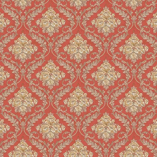 J1232-10M - Papel tapiz de lujo para despegar y pegar damasco, color caqui/rojo, victoriano, vinilo extraíble, autoadhesivo, revestimiento de