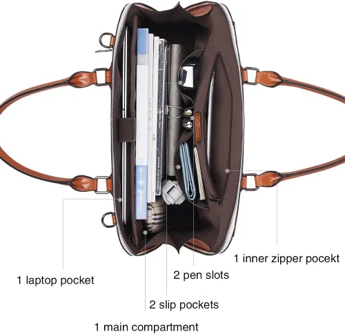 Miniatura 5 de BOSTANTEN Maletín de cuero para mujer de 15.6 pulgadas, bolso de hombro para laptop, oficina, trabajo, bolso cruzado