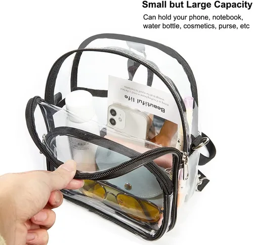 Miniatura 6 de COVAX Mini mochila transparente, aprobada para estadios, mochila transparente para mujer, para el trabajo, viajes de seguridad, conciertos y eventos