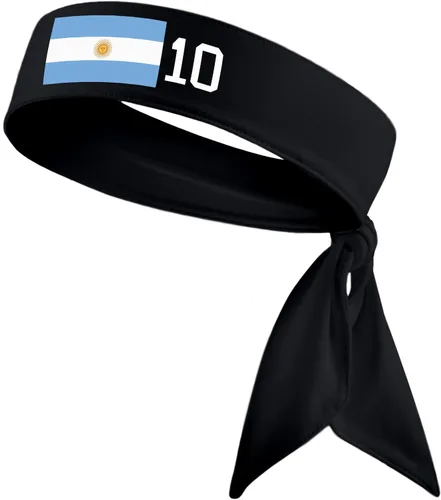 Miniatura 2 de Banda para la cabeza de los deportes con la bandera de Argentina #10 Fútbol Fútbol Blanco Negro Azul Fitness 10 - Banda elástica para el sudor Ninja