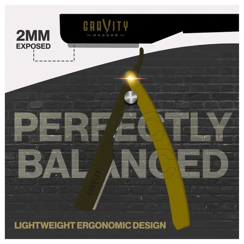 Miniatura 5 de Kit de cuchilla de afeitar recta profesional GRAVITY RAZORS – Ultra Exposición, incluye 10 cuchillas premium, 2mm expuestas, color oro y negro