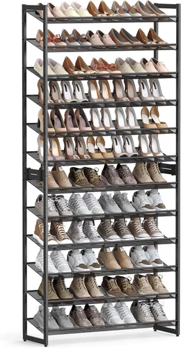 Miniatura 8 de SONGMICS ULMR03A organizador de zapatos con 3 estantes de metal apilables en dos posiciones (plano e inclinado) para armario, habitación o entrada