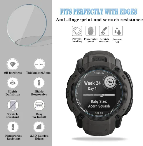 Miniatura 3 de Protector de pantalla de reloj compatible con Garmin Instinct 2x Solar, película de vidrio templado, antiarañazos, cobertura completa de alta