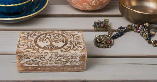 Miniatura 14 de Gran regalo de cumpleaños y inauguración de la casa, joyero de madera decorativo hecho a mano con talla del árbol de la vida, organizador, recuerdo