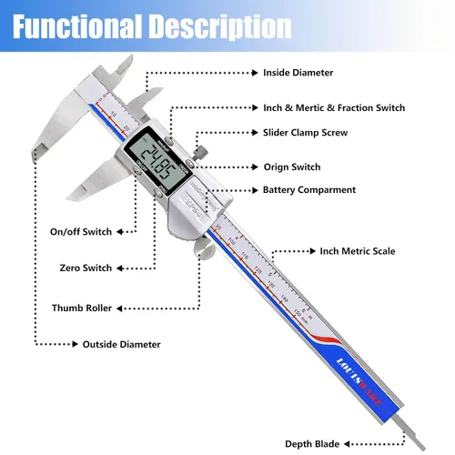 Miniatura 5 de Calibre Digital Herramienta de Medición, Micrómetro Digital Electrónico Impermeable IP54, Calibre Vernier de Acero Inoxidable con Gran Pantalla LCD