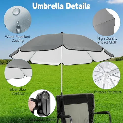 Miniatura 3 de Sombrilla para Silla Compatible con GCI - Accesorio para Protección Solar, Sombrilla Portátil para Silla de Playa, con Abrazadera Ajustable y Fácil