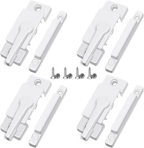 Miniatura 14 de Cerraduras deslizantes para ventana, color blanco, paquete de 2 cerraduras de leva para doble colgado de ventana, cerradura de vinilo de seguridad
