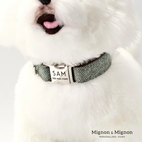 Miniatura 7 de Collar de perro personalizado, nombre de mascota personalizado e información de contacto grabada, collar de algodón ajustable para perros pequeños