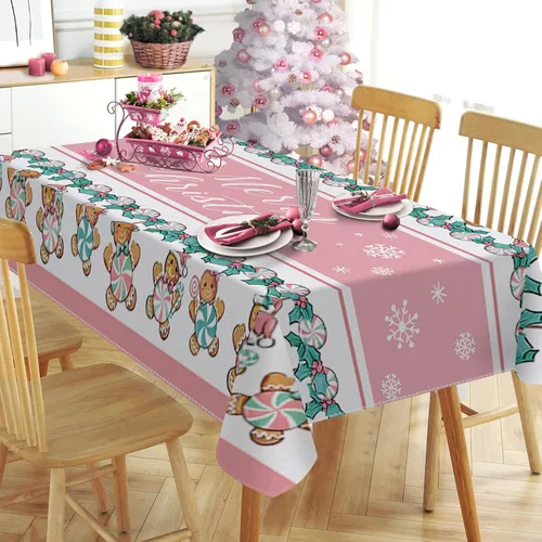 Miniatura 8 de Mantel cuadrado de hombre de jengibre con texto en inglés "Merry Christmas" de 60 x 60 pulgadas, mantel decorativo para mesa de comedor, decoración