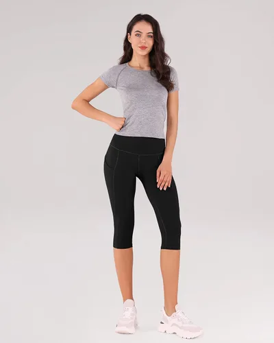 Miniatura 5 de ODODOS Leggings capri con cintura alta bolsillos control de abdomen para mujer no transparentan para yoga entrenamiento deportes y correr