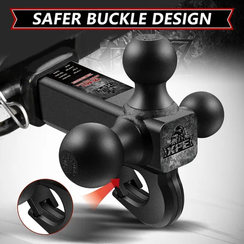 Miniatura 7 de Enganche de remolque tri bola con gancho, se adapta a receptor de enganche de 2", 1-7/8", bolas de 2" y 2-5/16" con acabado negro mate, seguro