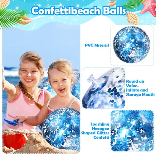 Miniatura 4 de Chivao 18 bolas de playa de lentejuelas de 24 pulgadas y 16 pulgadas transparentes inflables con purpurina para verano, pelotas de piscina, boda
