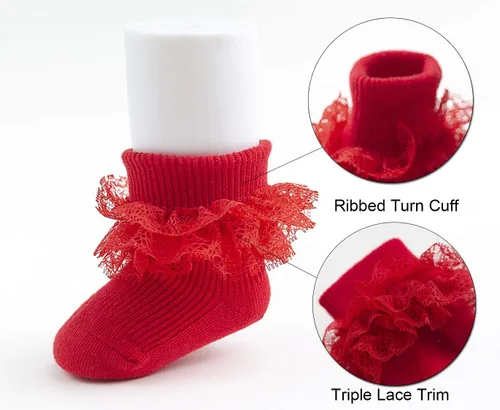 Miniatura 3 de EPEIUS Calcetines de encaje con volantes para bebé, niñas, con ojales, triple, encaje, para recién nacidos, bebés, niños pequeños, 35 pares