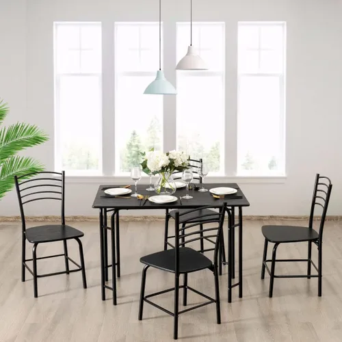 Miniatura 7 de Giantex Juego de mesa y sillas de cocina para 4, juego de comedor de 5 piezas con marco de metal, mesa rectangular que ahorra espacio para comedor