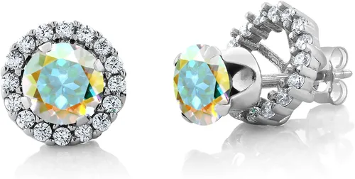 Miniatura 275 de Gem Stone King Aretes redondos de plata de ley 925 de 0.236 in con piedra natal extraíble para mujer