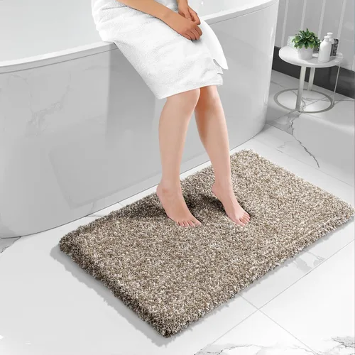 Miniatura 140 de Yimobra Alfombra de baño de felpa esponjosa, súper lanuda suave, cómoda, antideslizante, absorbente de agua, alfombra de baño de microfibra que se