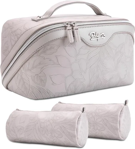 Miniatura 29 de BOYATU Bolsas de maquillaje de viaje Bolsa organizadora de cosméticos: Juego de 3 bolsas de maquillaje de gran capacidad, bolsas de aseo de piel
