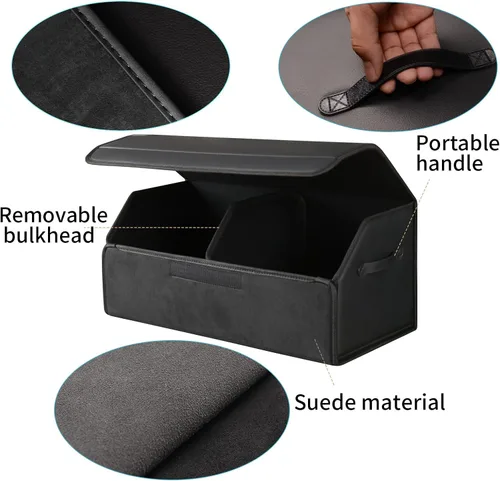 Miniatura 4 de Organizadores de coche y almacenamiento para SUV, organizador de maletero para sedán, caja elegante plegable de cuero con tapa, contenedores