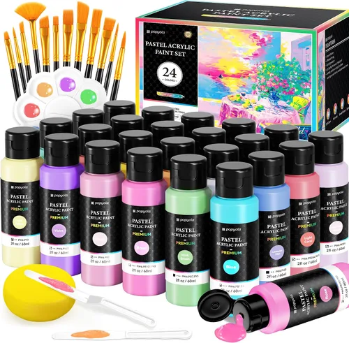 Miniatura 18 de Juego de 64 pinturas acrílicas con 12 pinceles, 2 cuchillos y paleta, 48 colores (2oz/60ml) Pintura artesanal para adultos, niños, artistas