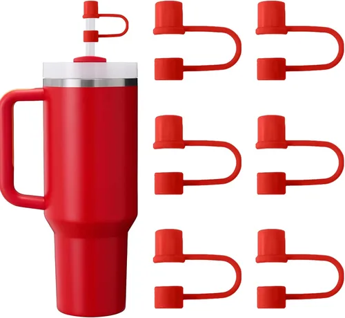 Miniatura 24 de 6 piezas de cubiertas de pajita de silicona con tapa compatible con vaso Stanley de 30-40 oz con mango, tapa de 10 mm, cubiertas de pajita a prueba