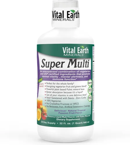 Vital Earth Minerals Super Multi - Multivitaminas líquidas para mujeres, hombres y niños, vitaminas líquidas con ácido fúlvico para una mejor