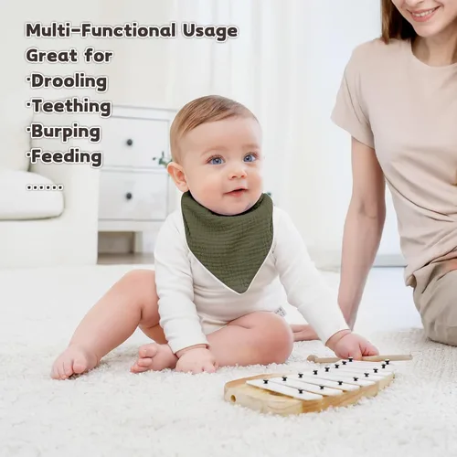 Miniatura 3 de Susurration Baberos de muselina para bebé, paquete de 6 baberos tipo bandana ajustables y suaves en forma triangular para bebés unisex, niñas y niños