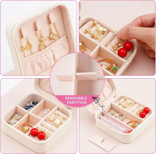 Miniatura 5 de Mini joyero portátil de viaje de cuero para joyas organizador de anillos caja de regalo para niñas y mujeres blanco