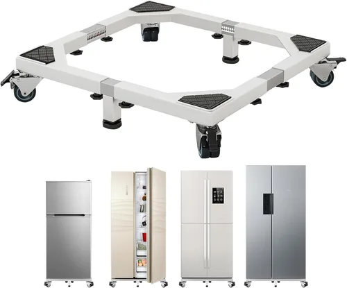 Miniatura 8 de Soporte móvil de acero resistente para nevera, base móvil con ruedas, soporte ajustable para lavadora, base multifuncional para muebles para nevera