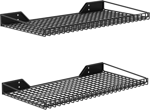 WALMANN Paquete de 2 estantes de pared de garaje, estantes de almacenamiento de pared de 23.5 x 12 pulgadas para garaje, armario, lavandería, Negro