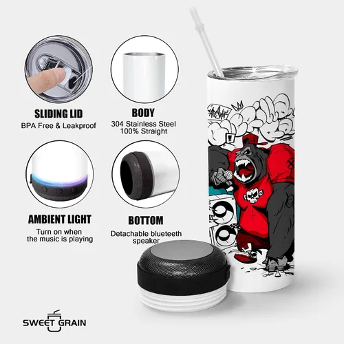 Miniatura 3 de sweet grain Vaso de altavoz de música (paquete de 25) – Vaso de sublimación de 20 oz delgado y recto con altavoz, popote y cable de carga USB, vaso