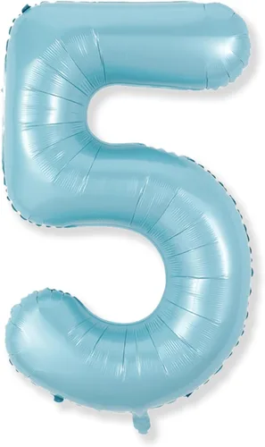 Globos de número azul pastel de 40 pulgadas, globo gigante autoinflable de aluminio número 5 de cumpleaños para niños, globos azul bebé para hombres