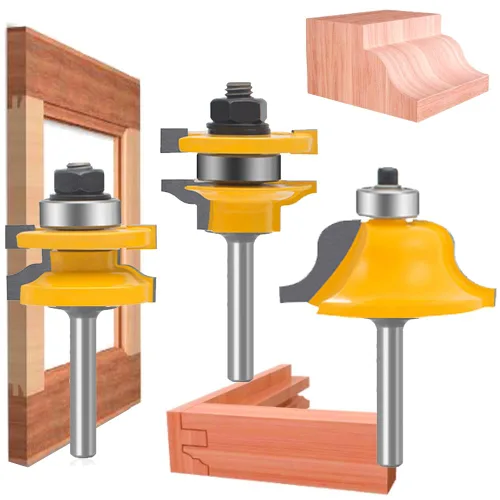 TAIWAIN Router Bit Set 1/4 Inch Shank 3PCS Tongue Groove Edging Router Bits Sets Raised Panel Wood Milling Cutter Tool Door Drawer Cabinet