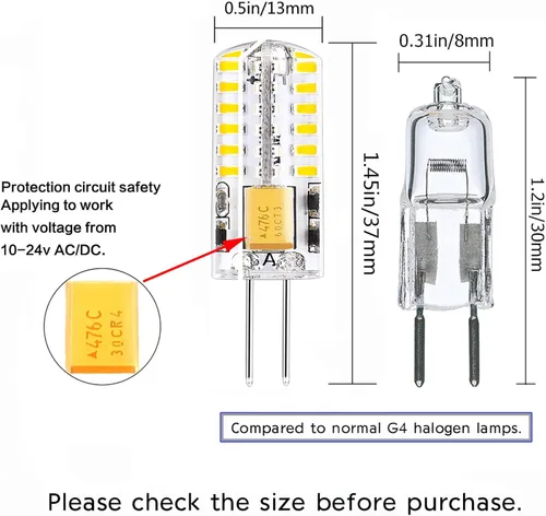 Miniatura 2 de Bombillas LED G4 de 12 V, base de dos pines AC/DC, no regulables, 3 W, 12 V, bombilla G4, equivalente a 30 W, bajo voltaje, blanco cálido, 2700 K