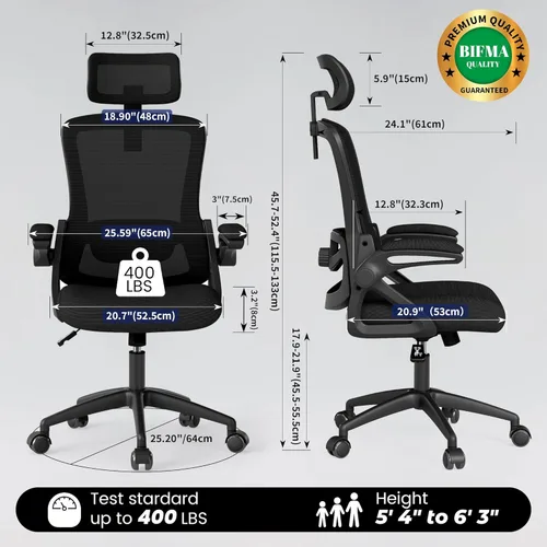 Miniatura 2 de Fizzin Silla de oficina, silla de oficina ergonómica con malla de respaldo alto y soporte lumbar ajustable, sillas de escritorio de oficina de malla