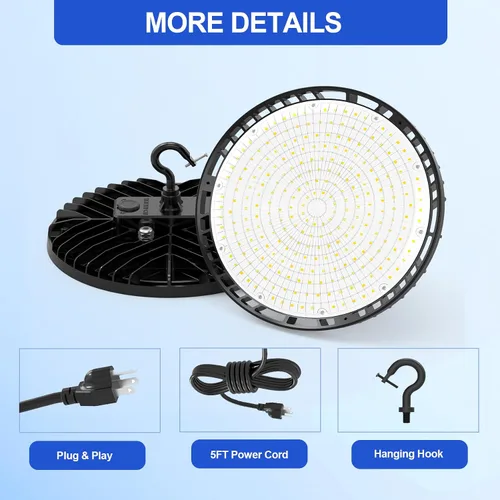 Miniatura 9 de BBESTLED UFO - Luz LED de alta bahía de 150 W, 120 W, 90 W, ajustable, 22,500 lúmenes, 4500 K, 5000 K, 5700 K, CCT, luces LED ajustables de alta