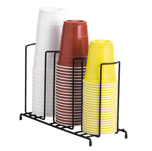 Dispense-Rite WR-3 Organizador de tazas y tapas de alambre de tres secciones para encimera, se adapta a tazas y tapas de 8 a 44 onzas, alambre negro
