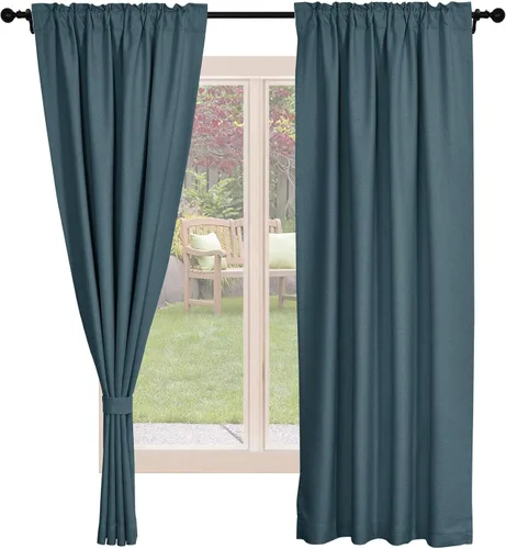 Miniatura 19 de Frelement Cortinas opacas de lino natural, paneles de cortinas con bolsillo para barra y pestaña trasera, para sala de estar, cortinas
