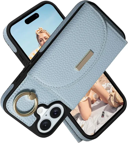 Miniatura 41 de Funda tipo cartera para iPhone 15 Pro de 6.1'', funda plegable con ranuras para tarjetas, soporte con anillo y atril, cubierta protectora tipo folio