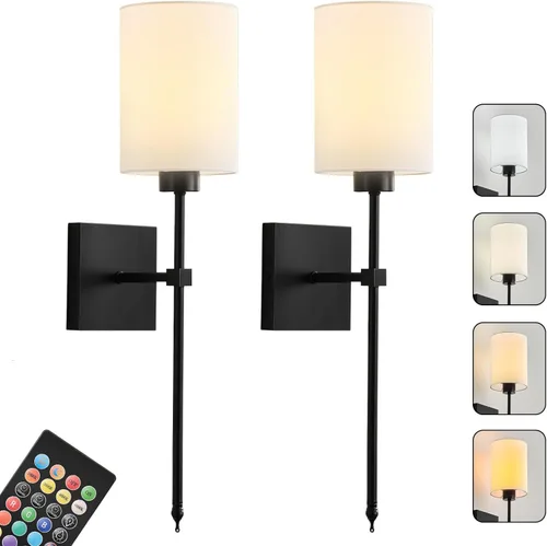 Miniatura 26 de Juego de Dos Apliques de Pared a Batería, Luz de Pared Inalámbrica Recargable con Control Remoto, Regulable, Luz Ámbar/Blanco Cálido/Blanco Negro