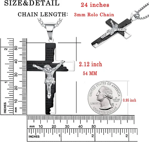 Miniatura 6 de YL Collar de cruz de acero inoxidable con colgante de crucifijo para hombre cadena Rolo de Jesucristo joyería de oración del Señor