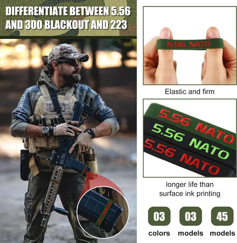 Miniatura 6 de Chivao Paquete de 45 bandas de marcado de revistas 5.56, 223 REM, 300 bandas opacas para accesorios