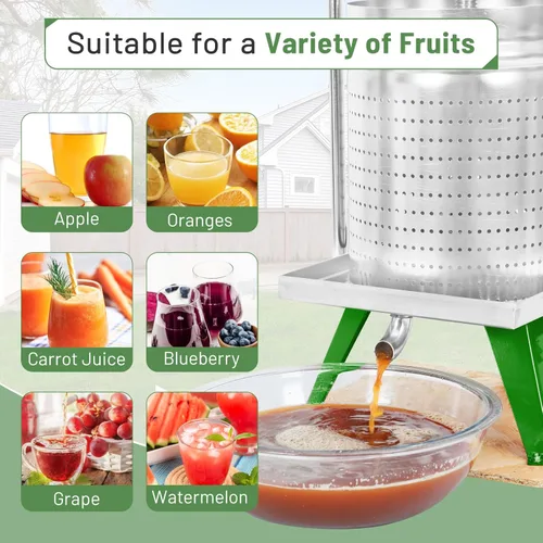 Miniatura 6 de Prensa de frutas Mosakar de 4 galones/15 litros. Todas las piezas de contacto de jugo son de acero inoxidable AISI 304. Prensa de sidra de manzana
