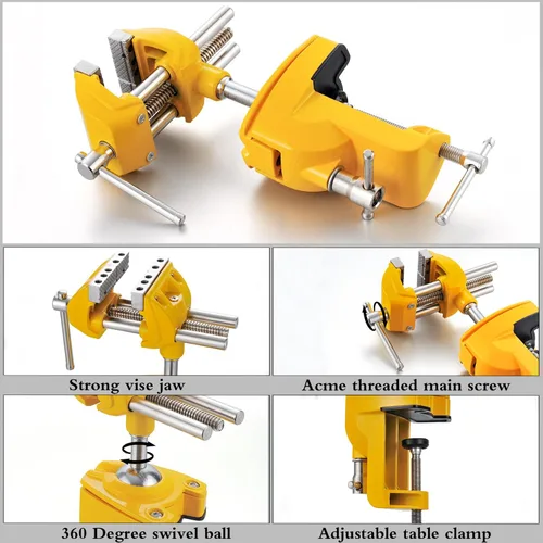 Miniatura 6 de MAXMAN Tornillo de banco de 3 pulgadas, abrazadera de banco resistente para el hogar con base giratoria de 360°, tornillo de mesa de acero fundido
