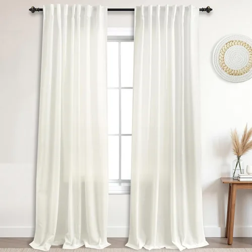 Miniatura 75 de KOUFALL Cortinas de lino azul marino de 84 pulgadas de largo, cortinas transparentes azul oscuro para sala de estar y dormitorio, medianoche