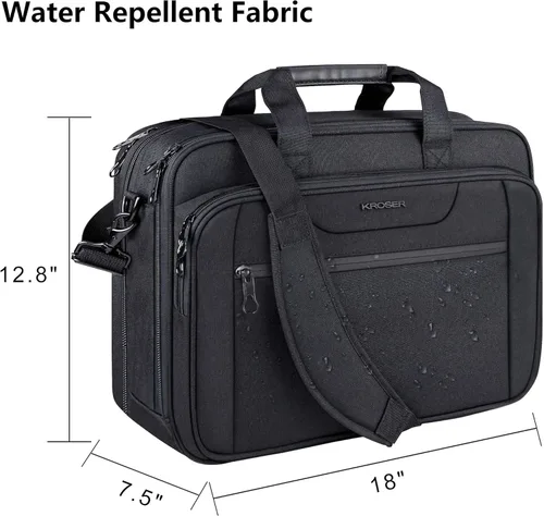 Miniatura 4 de KROSER - Bolso de hombro para laptop expandible, maletín para laptop hasta 17.3 pulgadas, repelente al agua, bolsa estilo bandolera para computadora