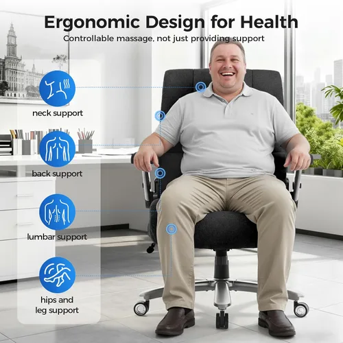 Miniatura 4 de Silla de oficina grande y alta de 600 libras, asiento extra ancho, masaje 3D y calor, silla de oficina con resistencia para personas, brazos