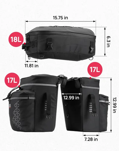 Miniatura 5 de KEMIMOTO Combo de alforjas de bicicleta 3 en 1, bolsa de comestibles para sillín de bicicleta con cubierta impermeable para lluvia, 52 L, gran